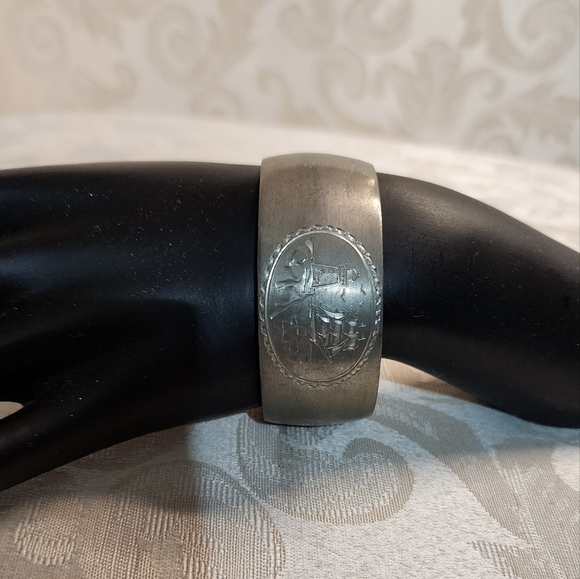 HANS JENSEN Vintage Silver Plated Danish Boat Scene Cuff Bracelet  Rare - Picture 10 of 11